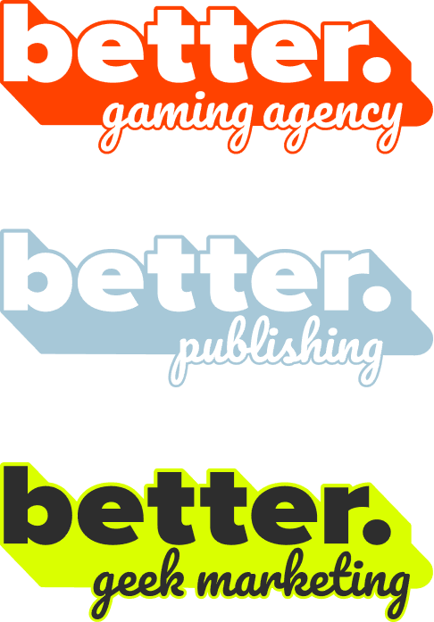 Logotypy trzech linii better.: gaming agency, publishing i geek marketing