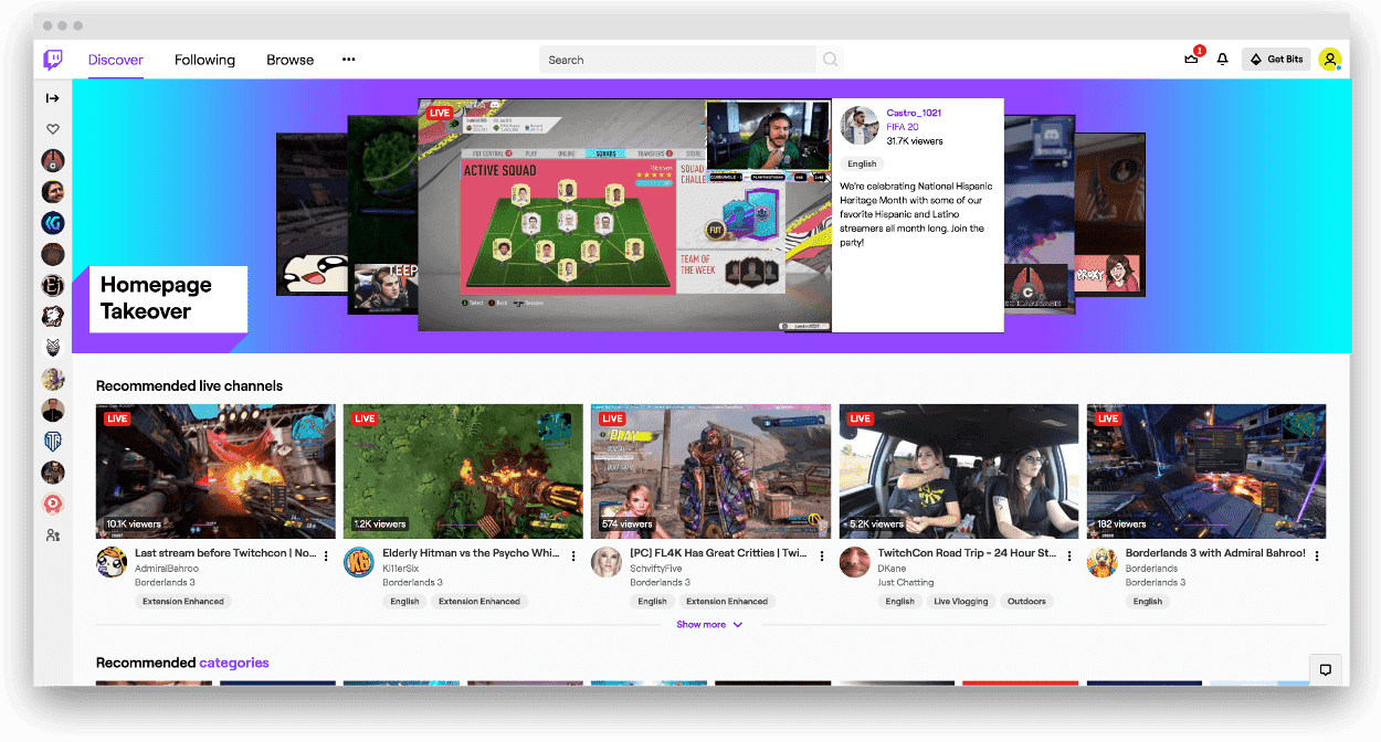 Twitch Ads homepage headliner